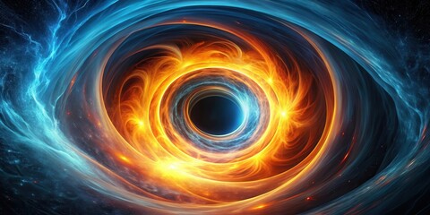 Fototapete - A mesmerizing cosmic swirl of fiery orange and cool blue energy, creating a captivating vortex effect with a dark central void