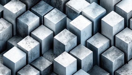 Poster - Abstract Composition Of 3D Cubes In Shades Of Blue And White With Texture and Varying Heights