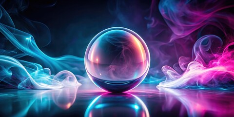 Poster - Abstract Sphere Enveloped in Vibrant, Swirling Nebulae of Teal and Magenta Hues