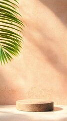 Poster - Beige Stone Product Podium with Palm Leaf Shadow