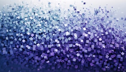 Poster - Abstract composition of multiple small cubes in shades of blue and purple, creating a sense of depth and three-dimensionality. The cubes are scattered across the frame.