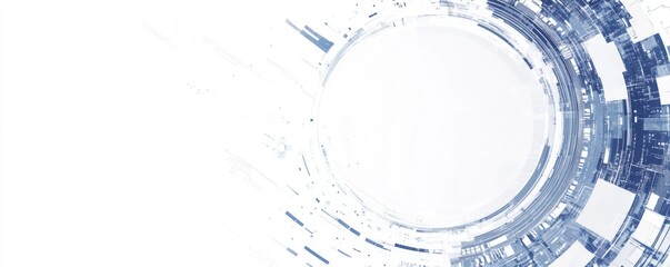 Aufkleber - banner design with a white circle, blue and gray color scheme background. digital technology and gears on the left side, circuit board lines. modern tech