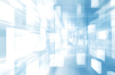 Aufkleber - Abstract blurred background of a hospital corridor with white squares and blue colors, a digital technology concept with copy space.
