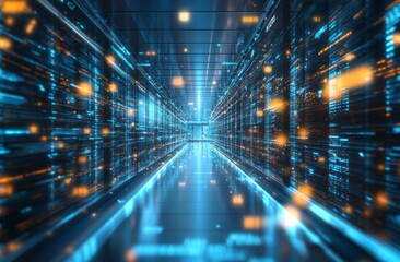 Aufkleber - Abstract blurred background of a hospital corridor with digital data and a light blue color