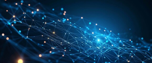Aufkleber - Blue background with diagonal lines and glowing elements for a technology or business concept. dark blue background.