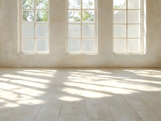 Poster - Bright Minimalist Room with Sunlight Streaming Through Large Windows