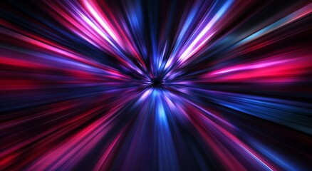 Poster - Abstract digital background with blurred cyberpunk elements and neon light streaks, creating an atmosphere of futuristic technology and dynamic energy flow. purple, blue, and red