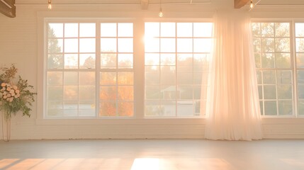 Poster - Bright Sunlight Streaming Through Large Windows in a White Room