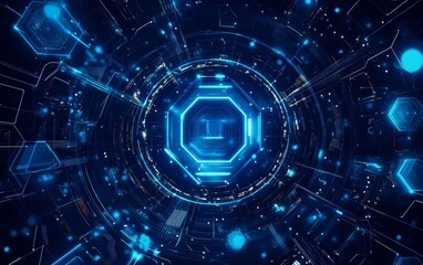 Aufkleber - Abstract light blue background with hexagons and circles for technology, science, or medical presentation design. Abstract tech banner template.