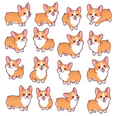  Adorable Orange And White Cartoon Corgi Dogs