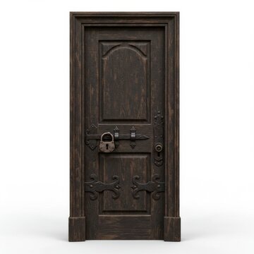 Dark Brown Weathered Wooden Door with Metal Lock