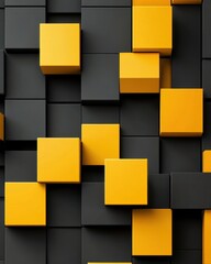 Poster - Abstract Geometric Cube Pattern In Yellow And Dark Gray Creates Modern Textured Design