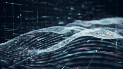 Poster - Abstract Data Visualization: Flowing Digital Landscape with Grid and Particle Effects