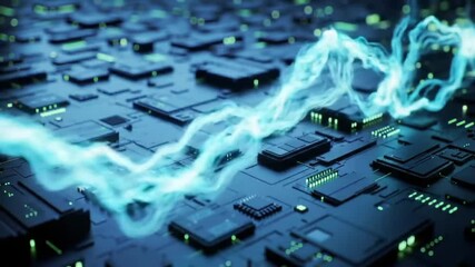Poster - Abstract Video of Glowing Energy Flowing Over a Circuit Board