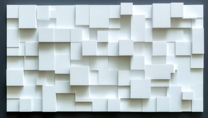 Poster - Abstract paper block artwork featuring varying depths and textures with faint text elements on a dark background. This composition has a strong geometric quality.