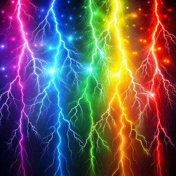 a colorful background with a rainbow of lightning