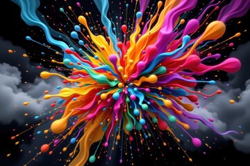 Poster - imagine an abstract 3d masterpiece bursting with a kaleidoscope of vibrant colors, frozen in a momen