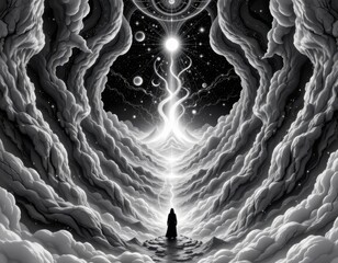 Poster - imagine you are standing at the edge of a vast cosmic abyss, peering into the depths of an otherworl