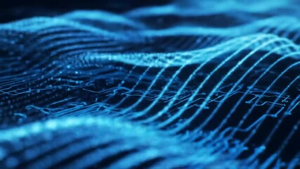 Poster - Abstract Blue Waves of Light Forming Digital Circuitry Patterns