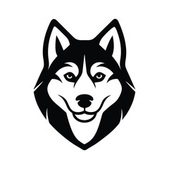 Poster - Detailed black and white husky dog head logo design showing a smiling face and strong expression