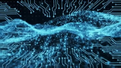 Poster - Abstract Circuit Board with Flowing Light Streaks Animation Background