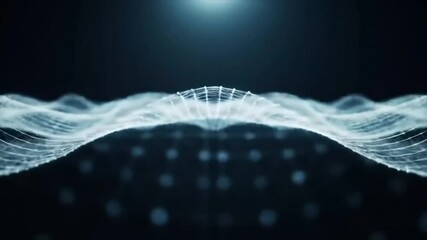Poster - Abstract Network Grid Animation: Digital Waveform with Connected Dots on Dark Background
