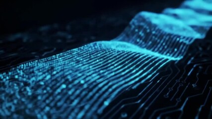 Poster - Animated Circuit Board with Glowing Blue Data Streams and Electronic Signals