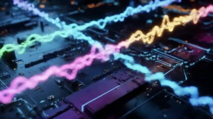 Poster - Colorful Data Streams Flowing Over a Detailed Computer Circuit Board