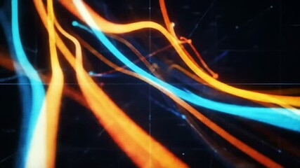 Poster - Abstract Flowing Lines: Blue and Orange Data Streams on Dark Background