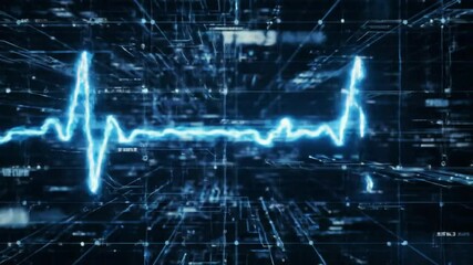 Poster - Digital Heartbeat: Animated EKG Pulse with Futuristic Grid and Data Overlay