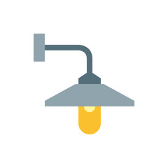 Poster - Illustration of a gray outdoor wall lamp with a curved arm and a yellow light bulb hanging below it