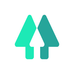 Poster - Two teal arrows pointing upwards with a white arrow in the middle on a white background design icon