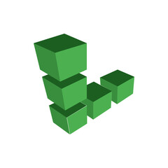 Poster - A stack of green cubes arranged in a staggered formation against a white background showcasing perspective