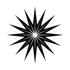 Poster - Black and white starburst design with radial symmetry and small dots on a clean white background.
