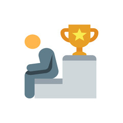 Poster - Stylized illustration of a figure sitting on a podium next to a golden trophy with a star emblem