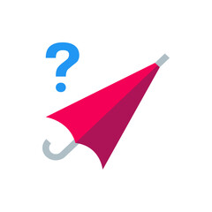 Poster - A stylized red umbrella with a gray handle and a blue question mark floating above it on a white background