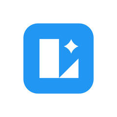 Poster - Blue rounded square with white geometric shapes including a rectangle triangle and diamond shape design