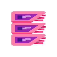 Poster - Three stacked pink and purple abstract shapes with horizontal lines on the right side of each shape design