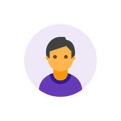 Poster - Illustration of a person with dark hair and orange skin wearing a purple shirt in a circle frame