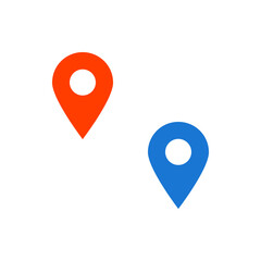 Poster - Two location pin icons one in orange and one in blue indicating different places on a white background
