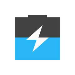 Poster - Illustration of a battery with a lightning bolt inside showing the energy level and charging process icon
