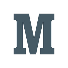Poster - Illustration of a large letter m in a muted blue gray color against a plain white background simple design