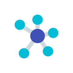 Poster - Illustration of a central dark blue circle connected to five light blue circles with gray lines design