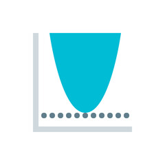 Poster - a teal parabola shape plotted on a graph with a gray horizontal axis and gray dots marking the x axi