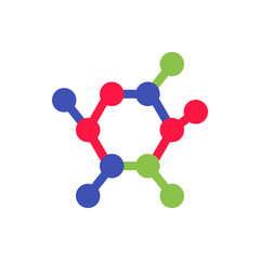 Poster - Illustration of a colorful molecular structure with red blue and green atoms connected by bonds in a hexagon