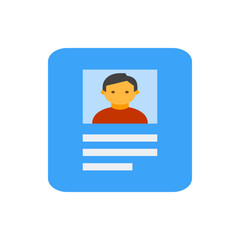 Poster - Illustration of a blue id card with a person's photo and three white lines for information fields