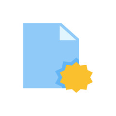 Poster - Light blue document with a folded corner and a yellow starburst shape overlapping the bottom right corner