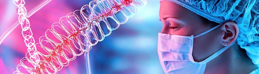 Poster - A medical professional observes the complex structure of a genetic sequence