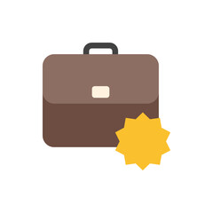 Poster - Illustration of a brown briefcase with a black handle and a yellow starburst on the bottom right side