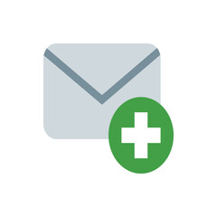 Poster - Illustration of a light gray email envelope icon with a green circle and white plus sign overlayed on it